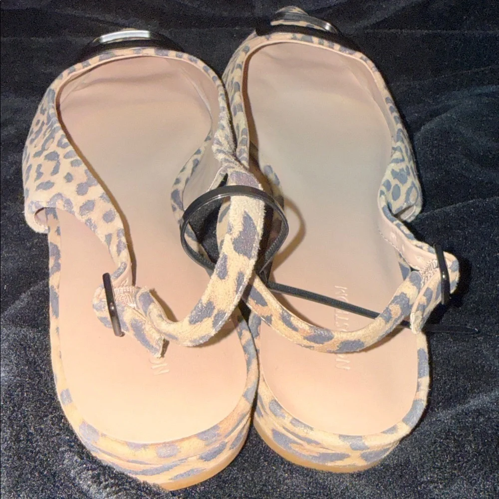 Nordstrom Leopard Print Pointed Slingback Flats with Decorative Metal Buckle